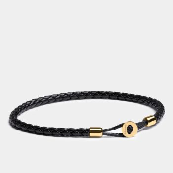 Full-Grain Hook Clasp Braided Leather Bracelet — Gold