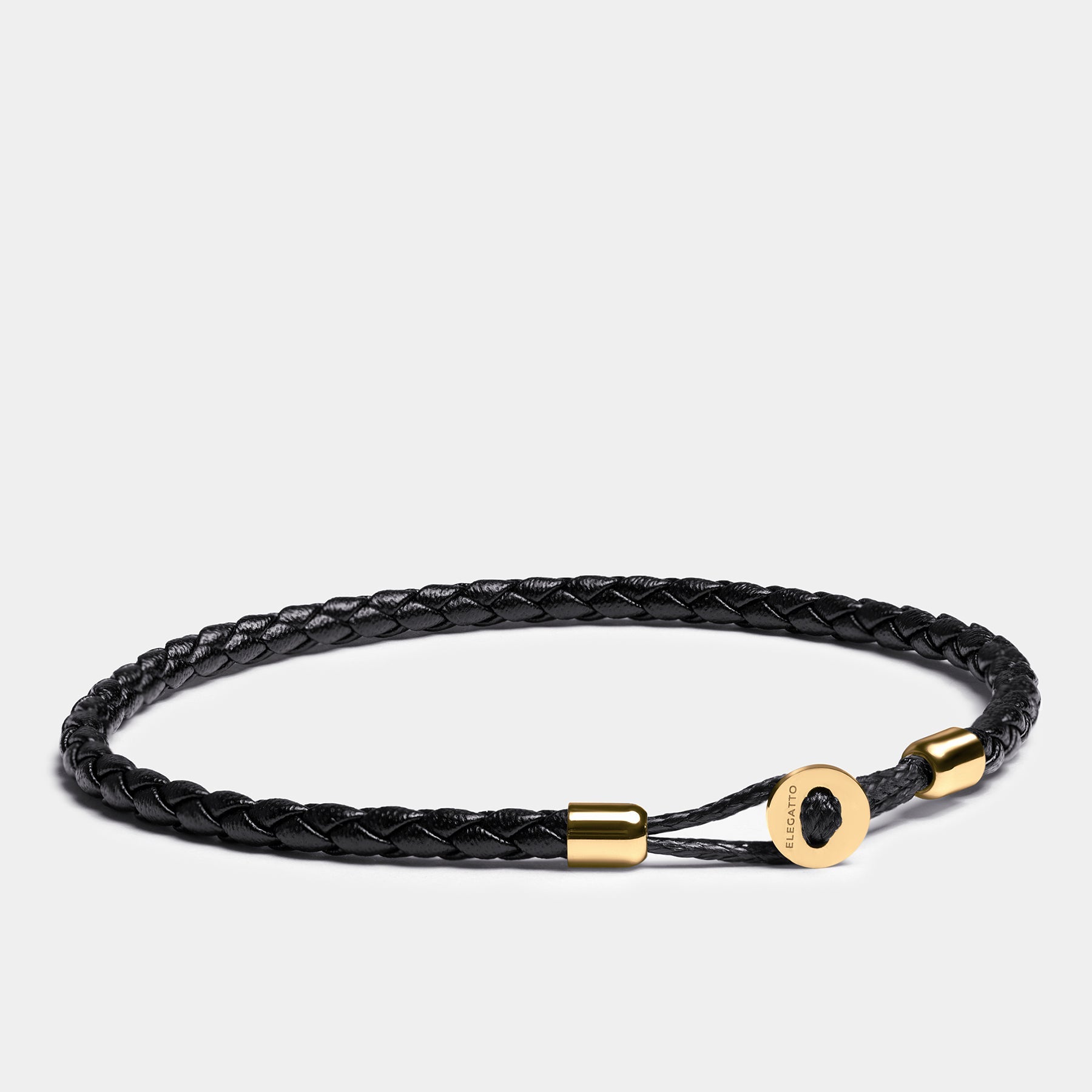Full-Grain Hook Clasp Braided Leather Bracelet — Gold - Image 2