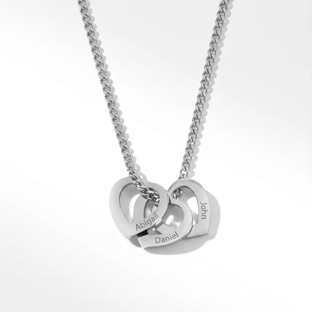 Women's Hearts Necklace with Names — Perfect Gift for Her