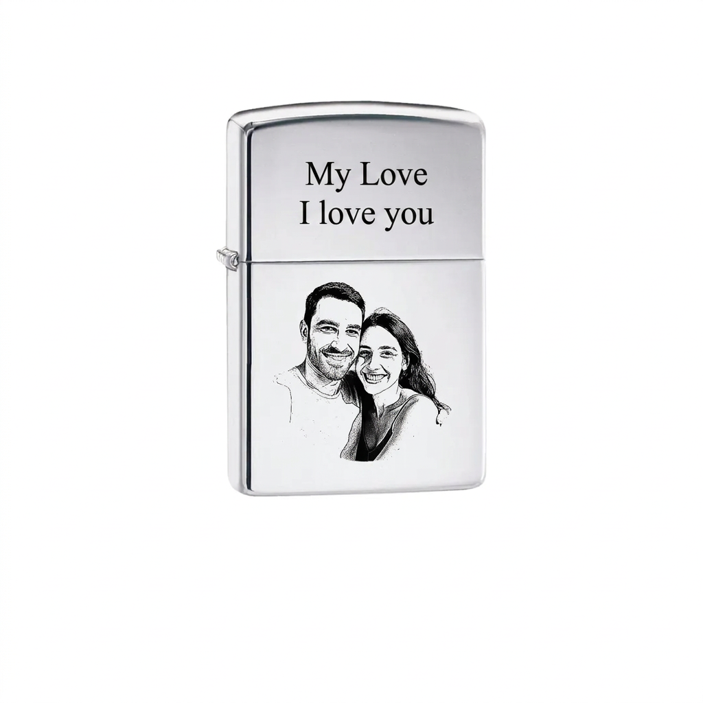 Zippo Lighter with Photo Engraving — Polished Silver