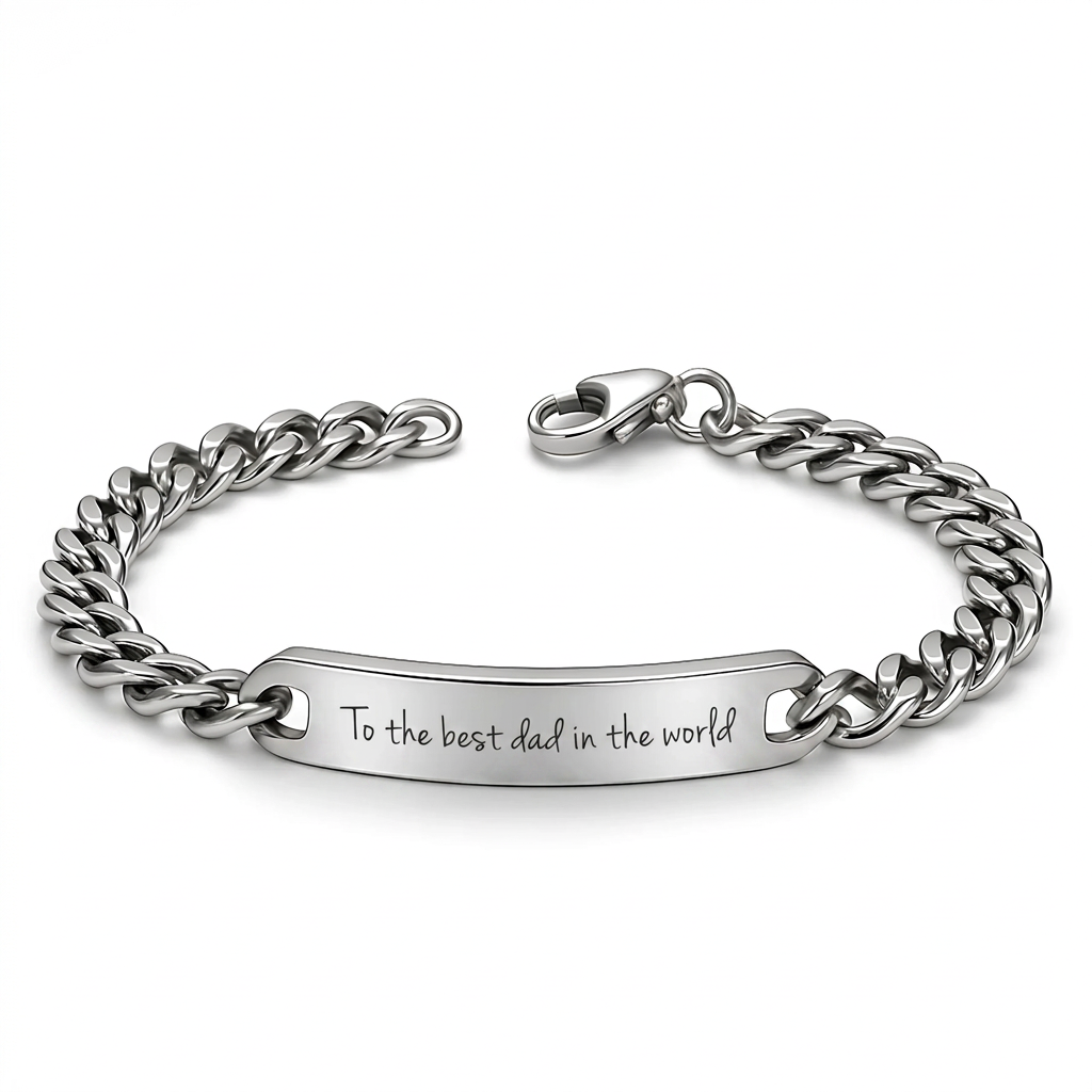 Men's Engraved Bracelet — Gift from Mom to Son with Dedication Engraved in Your Own Handwriting