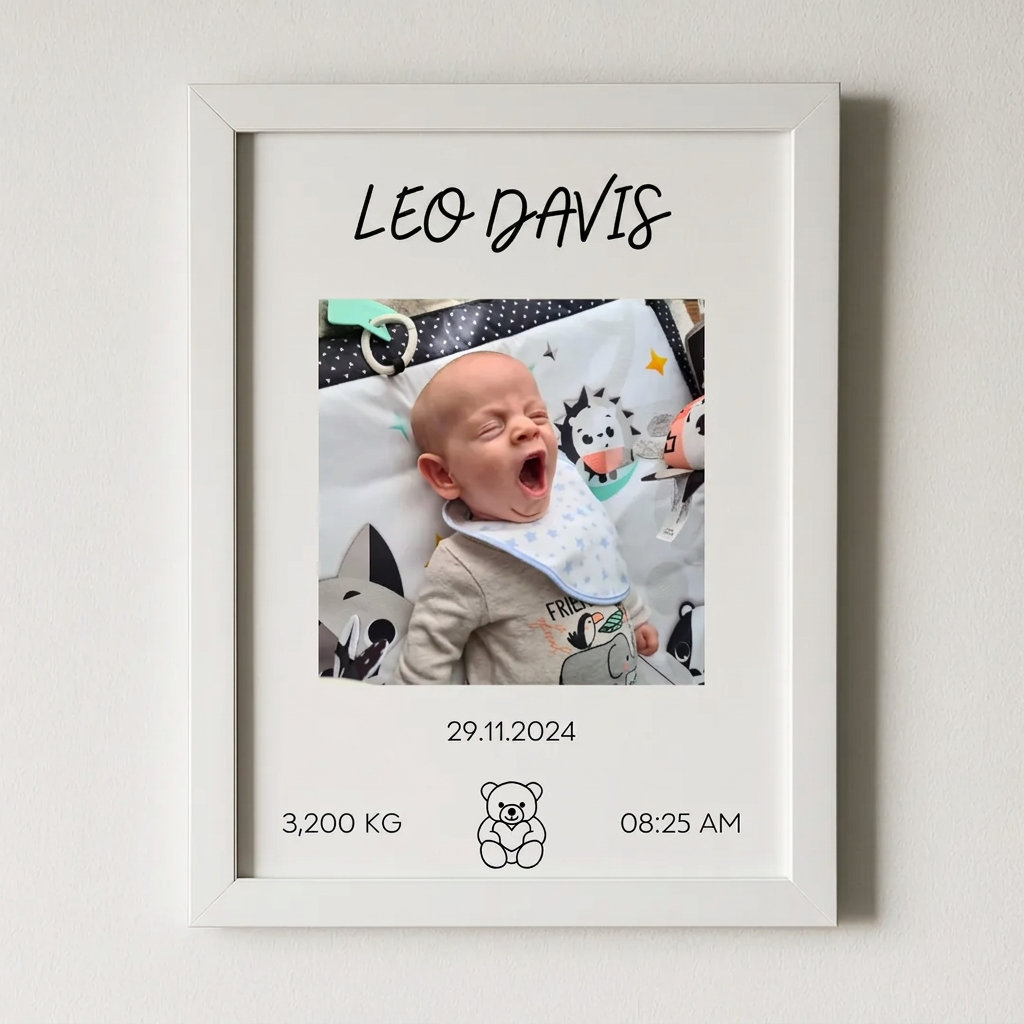 Luxury Framed Baby Birth Certificate with Photo