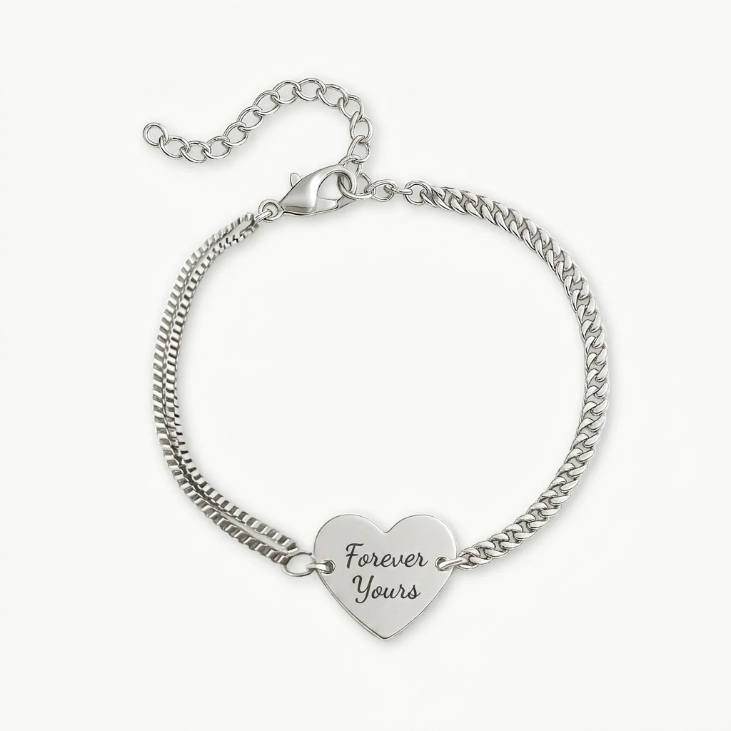 Delicate Heart Engraved Bracelet with Handwritten Dedication