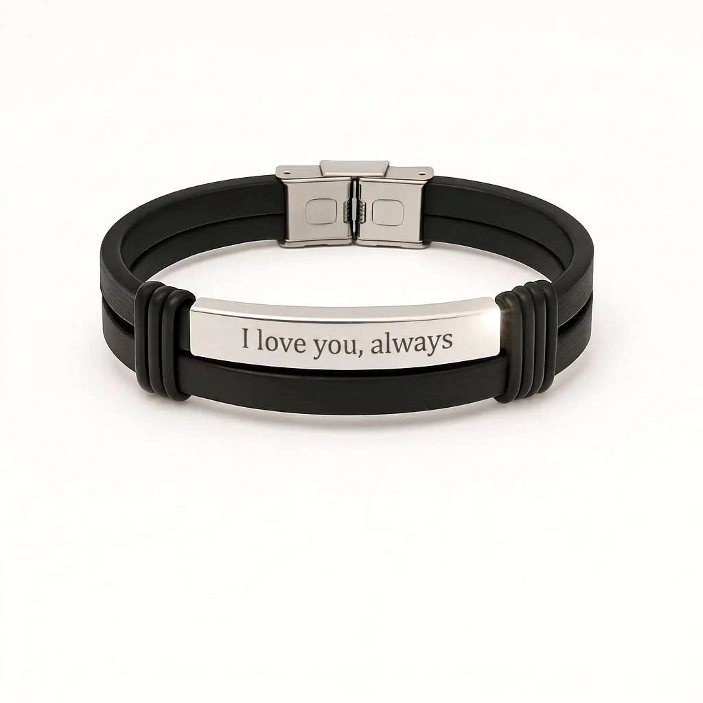 Men's Silver Bracelet — Luxury Gift with Personal Text Engraving