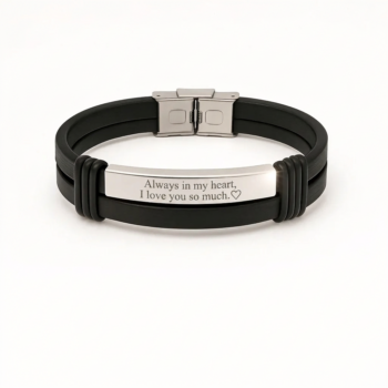 Men's Silver Bracelet — Luxury Gift with Text Engraved in Your Own Handwriting