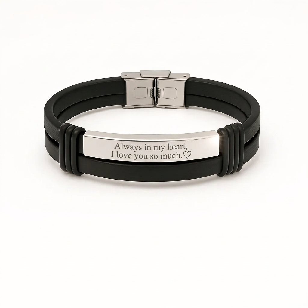 Men's Silver Bracelet — Luxury Gift with Text Engraved in Your Own Handwriting