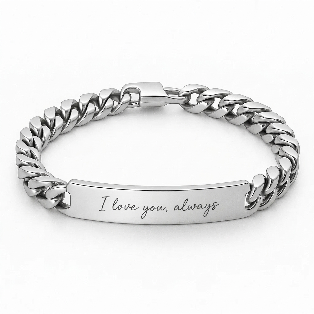 Men's Silver Bracelet — Luxury Gift with Personal Text Dedication
