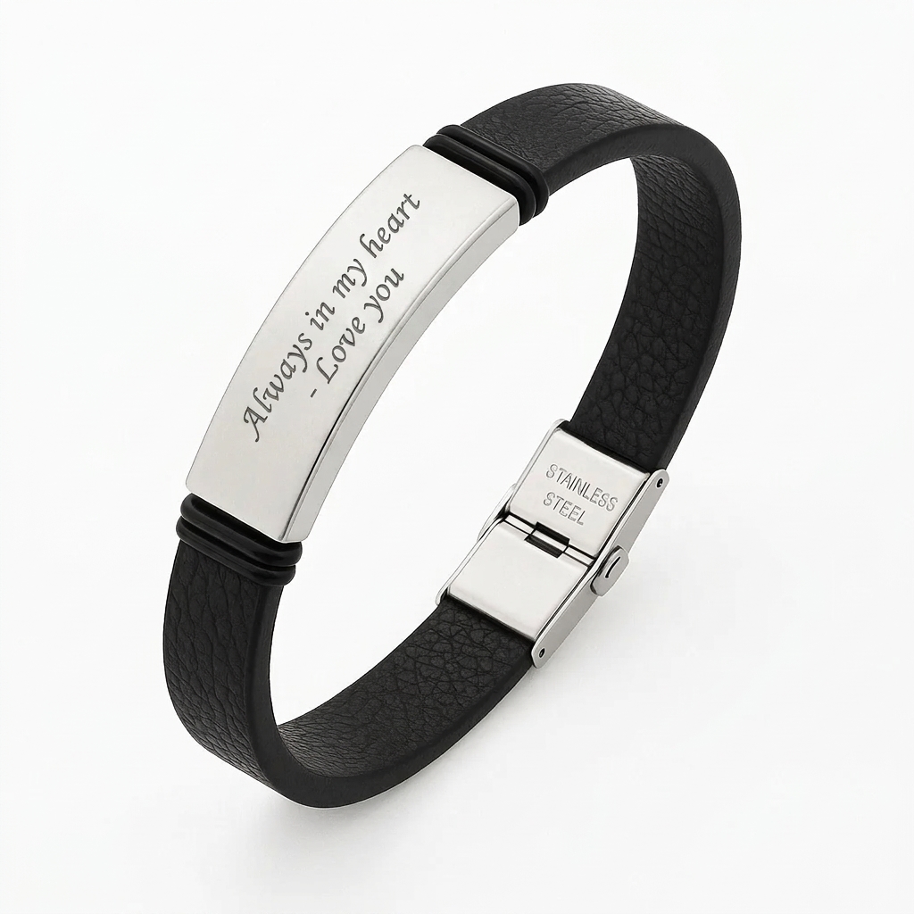 Leather Bracelet — Luxury Gift with Handwriting Engraving