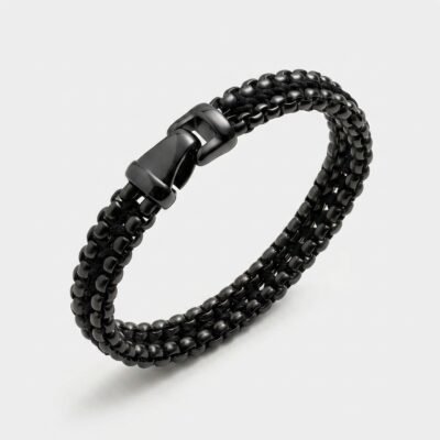 Woven Stainless Steel Chain Bracelet — Black