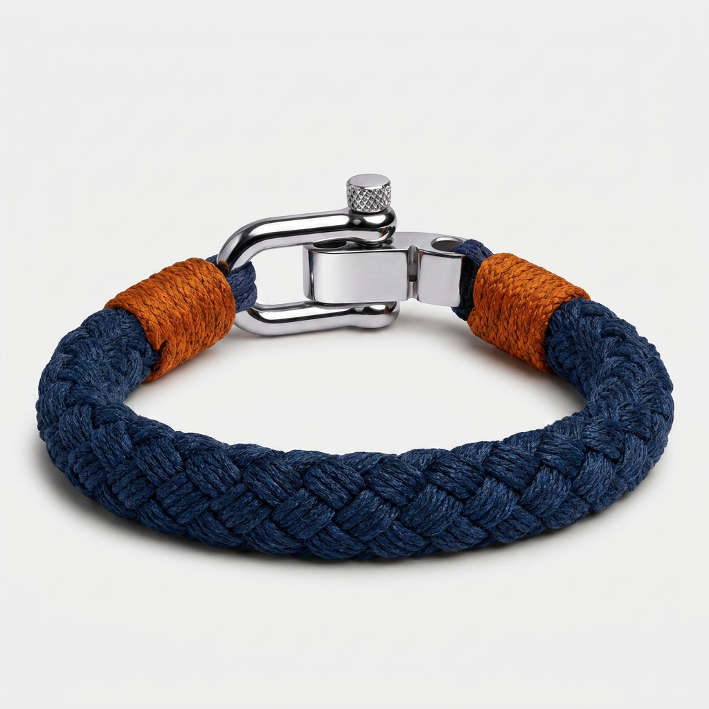 Horseshoe Shackle Nautical Rope Bracelet — Blue