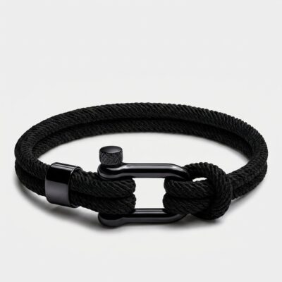 Waterproof Screw Shackle Nautical Rope Bracelet — Black