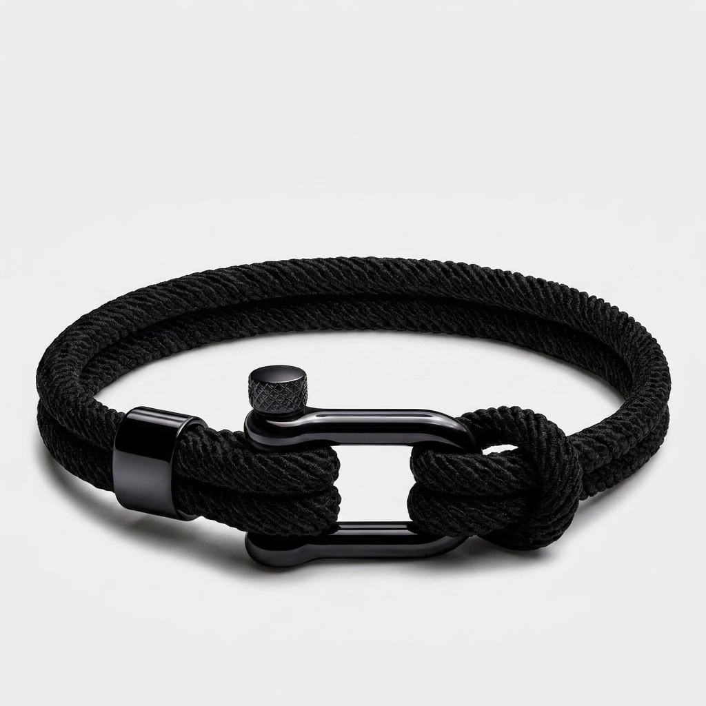 Waterproof Screw Shackle Nautical Rope Bracelet — Black