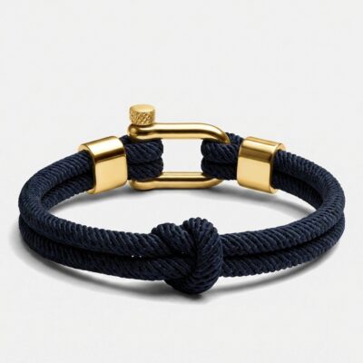 Gold Clasp Screw Shackle Nautical Rope Bracelet — Navy