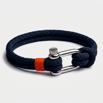 Nylon Cord Screw Shackle Nautical Rope Bracelet — Navy