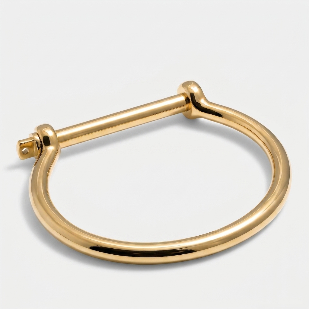 Shackle Clasp Steel Bangle — Gold