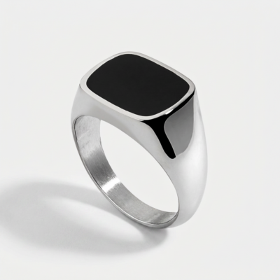 Onyx Inlay Stainless Steel Signet Ring