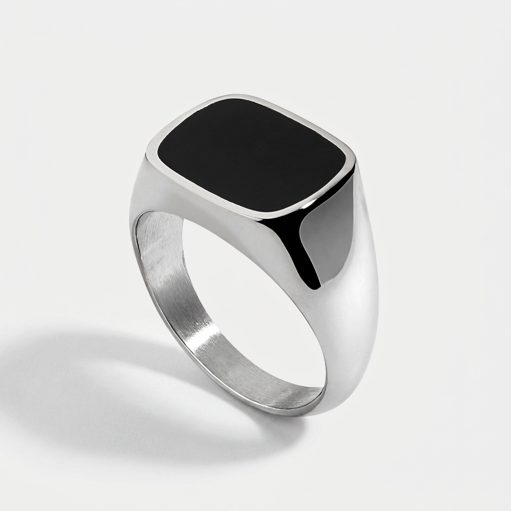 Onyx Inlay Stainless Steel Signet Ring