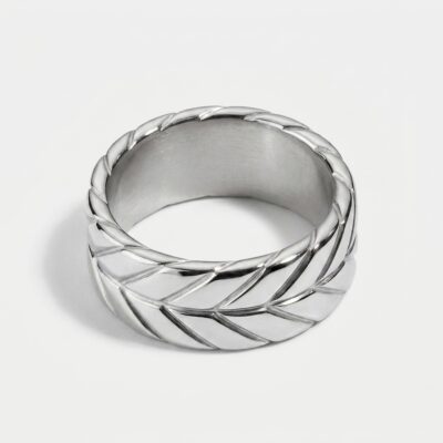 Feather Pattern Stainless Steel Ring