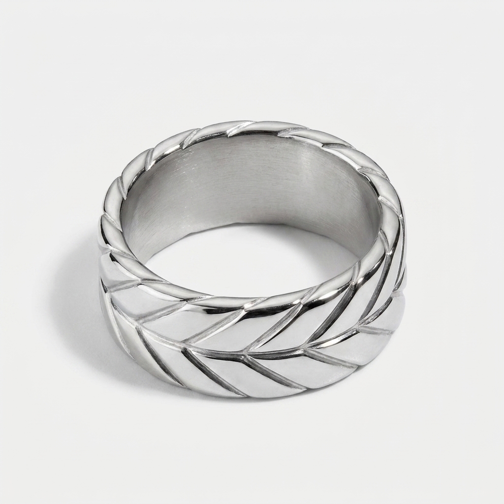 Feather Pattern Stainless Steel Ring