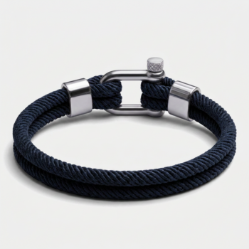 Double Strand Screw Shackle Nautical Rope Bracelet — Navy