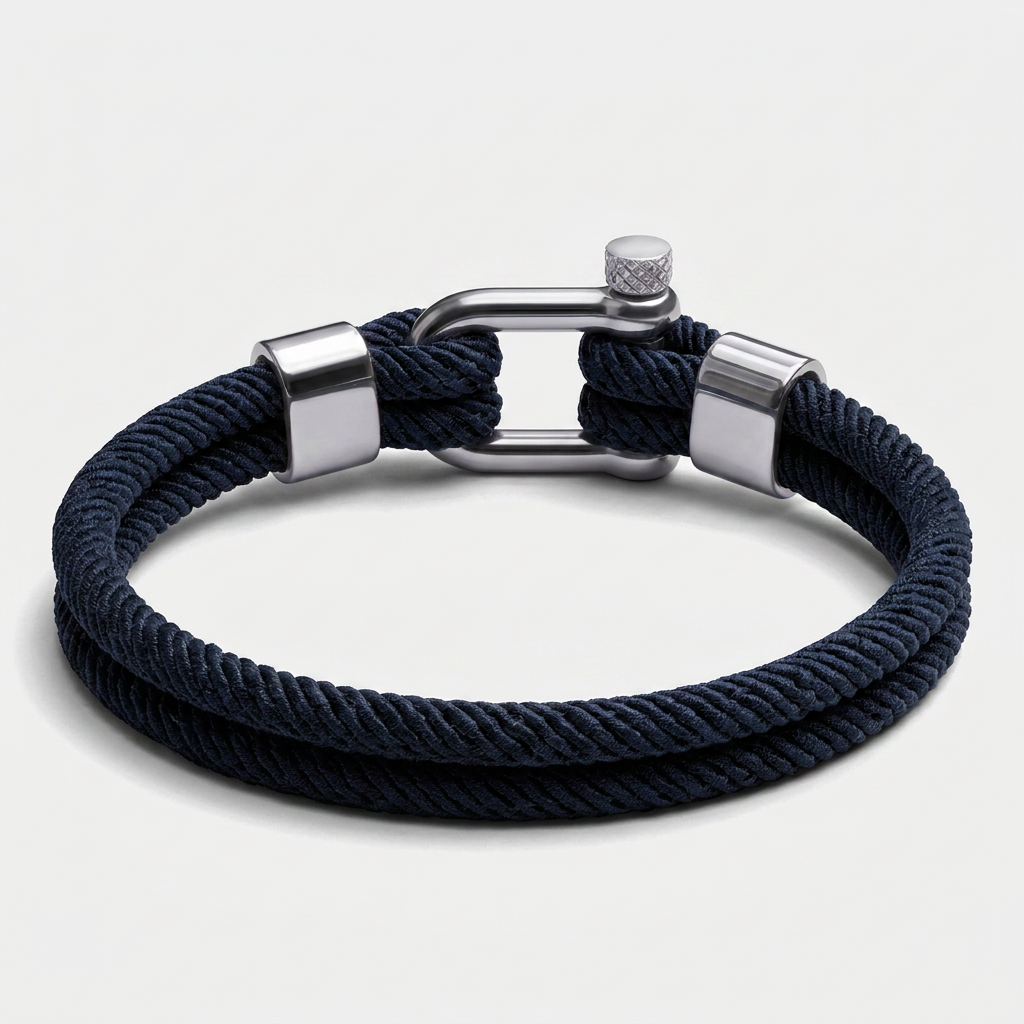 Double Strand Screw Shackle Nautical Rope Bracelet — Navy