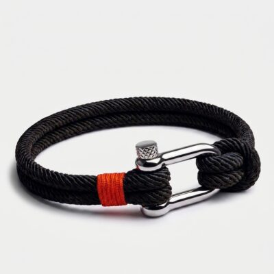 Nylon Cord Screw Shackle Nautical Rope Bracelet — Black