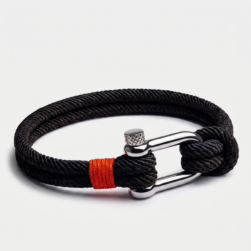 Nylon Cord Screw Shackle Nautical Rope Bracelet — Black