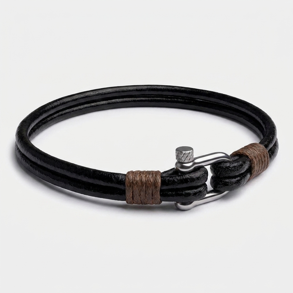 Screw Shackle Braided Leather Bracelet