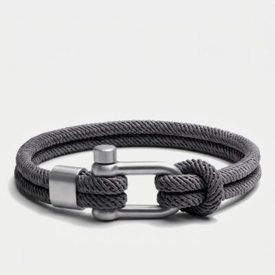 Double Strand Screw Shackle Nautical Rope Bracelet — Gray