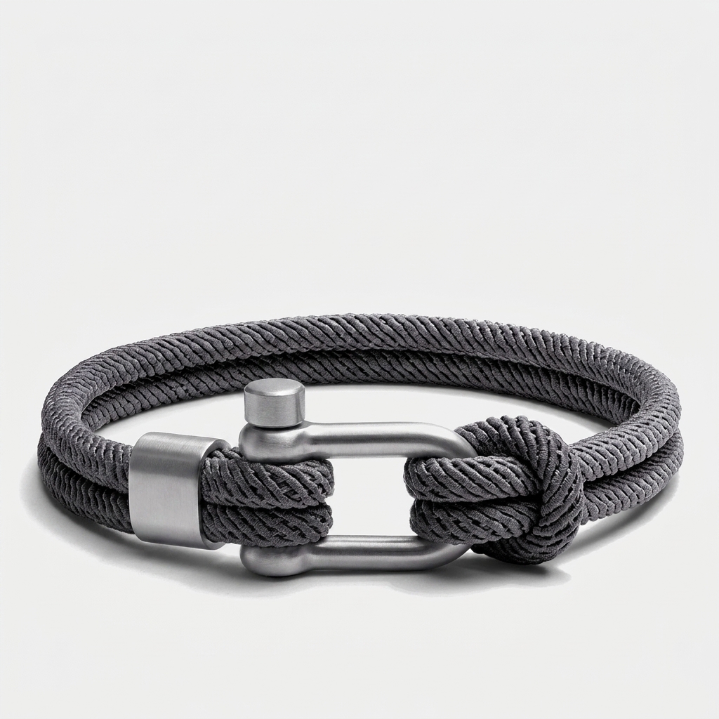 Double Strand Screw Shackle Nautical Rope Bracelet — Gray