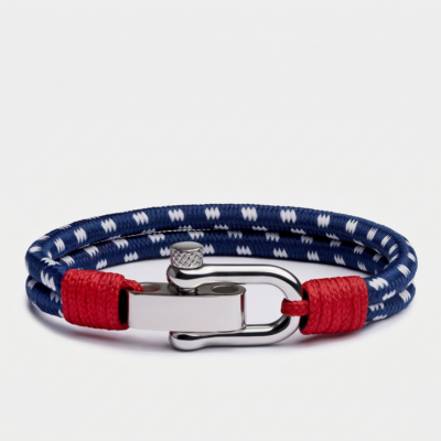 Tricolor Double Wrap Nautical Rope Bracelet — Navy