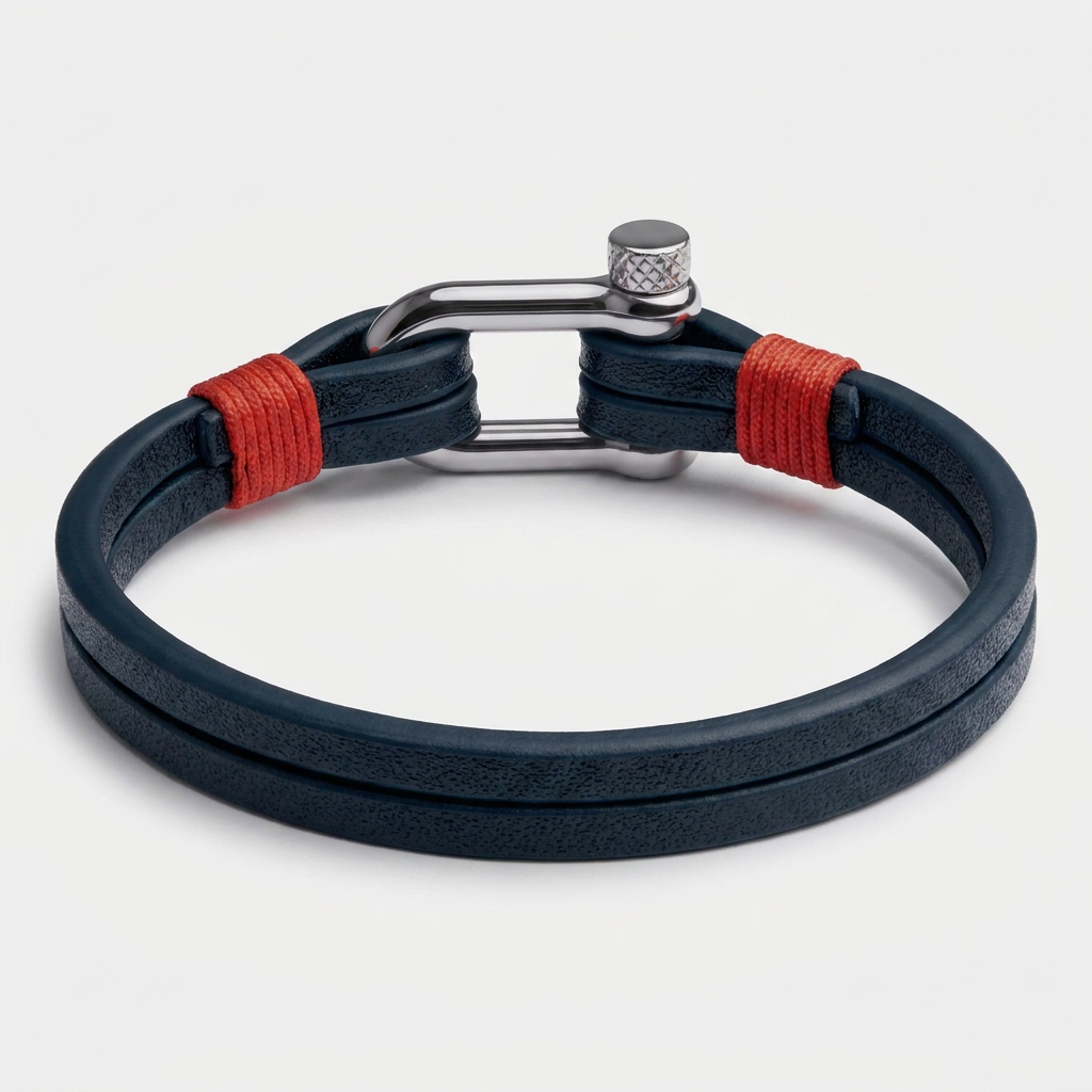 Screw Shackle Leather Bracelet — Red