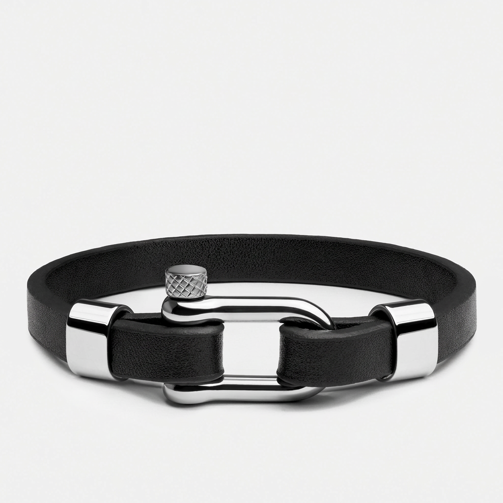 Shackle Clasp Leather Bracelet
