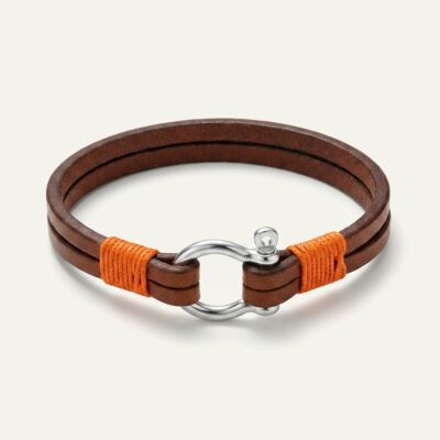 Screw Shackle Leather Bracelet — Brown
