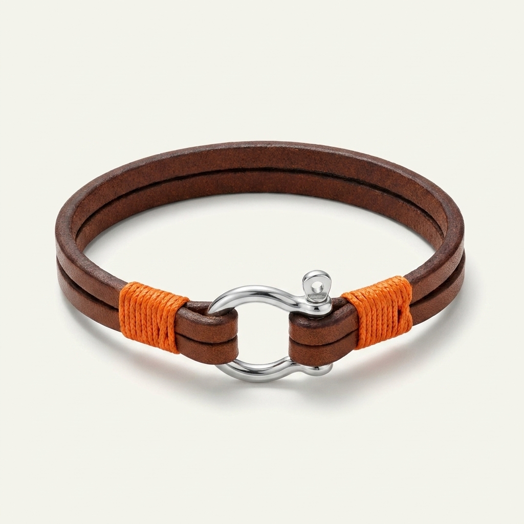 Screw Shackle Leather Bracelet — Brown