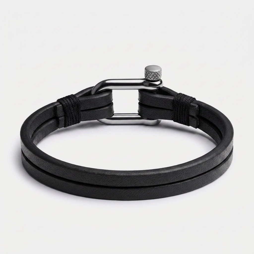Screw Shackle Leather Bracelet — Black