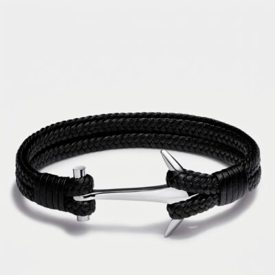 Double-Braided Anchor Clasp Braided Leather Bracelet