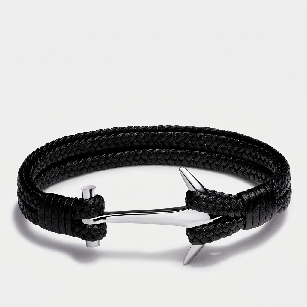 Double-Braided Anchor Clasp Braided Leather Bracelet