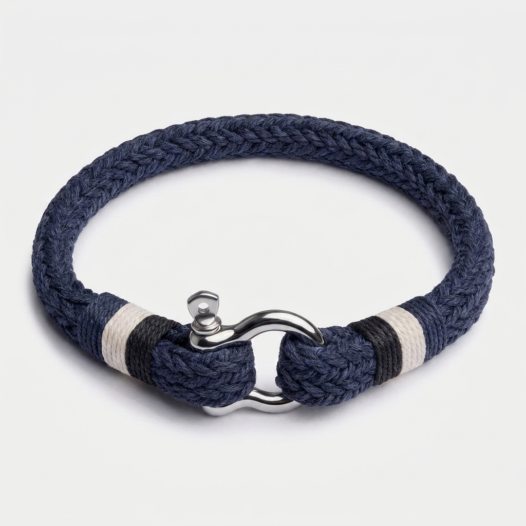 Horseshoe Shackle Nautical Rope Bracelet — Navy