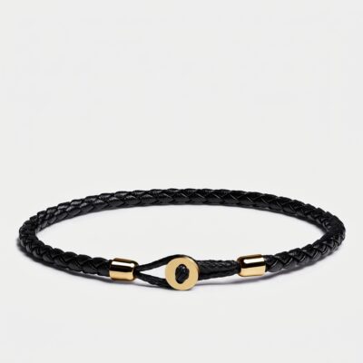 Full-Grain Hook Clasp Braided Leather Bracelet — Gold