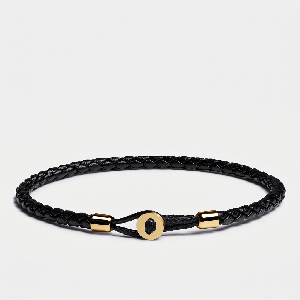 Full-Grain Hook Clasp Braided Leather Bracelet — Gold