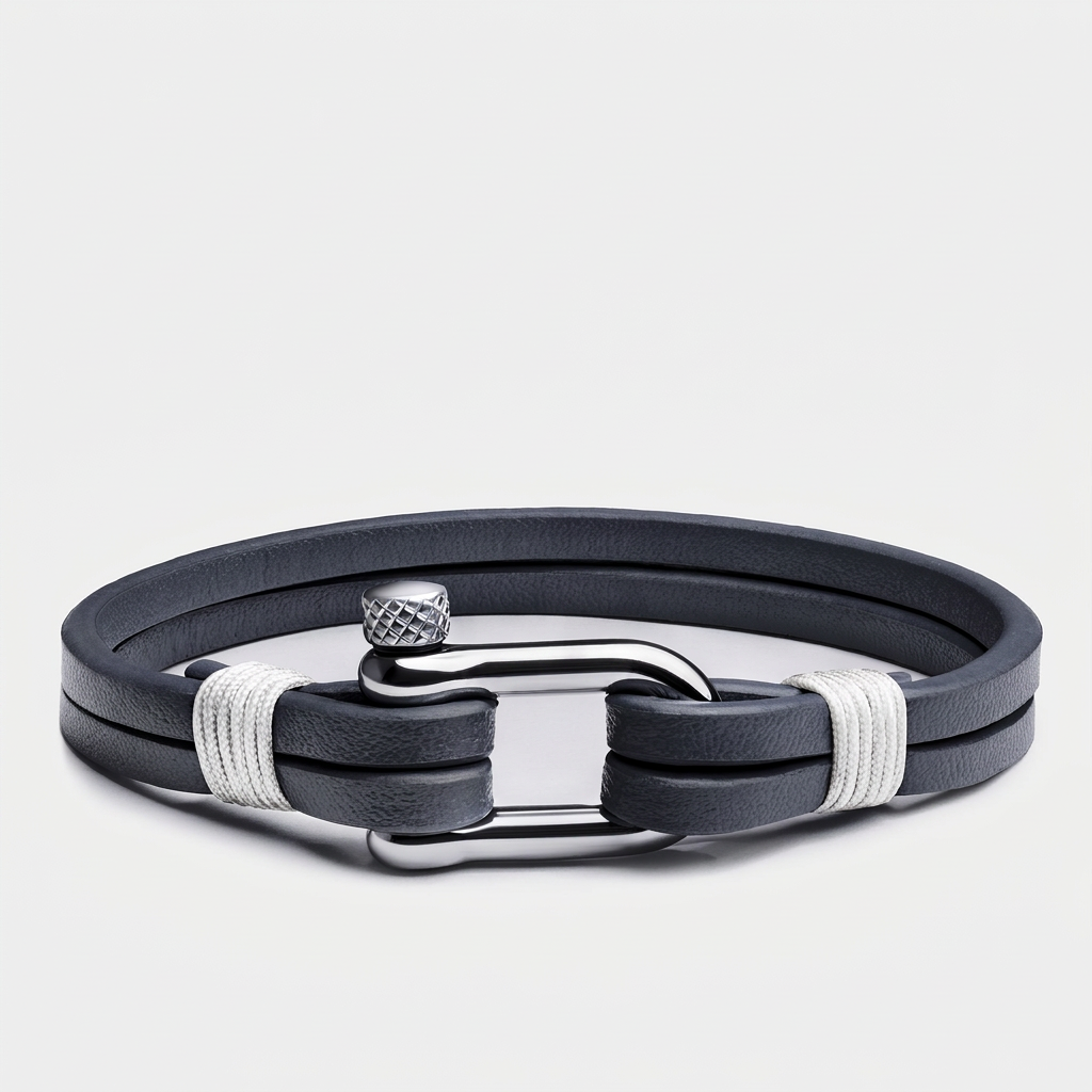 Screw Shackle Leather Bracelet — Blue