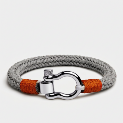 American-Made Horseshoe Shackle Nautical Rope Bracelet — Gray