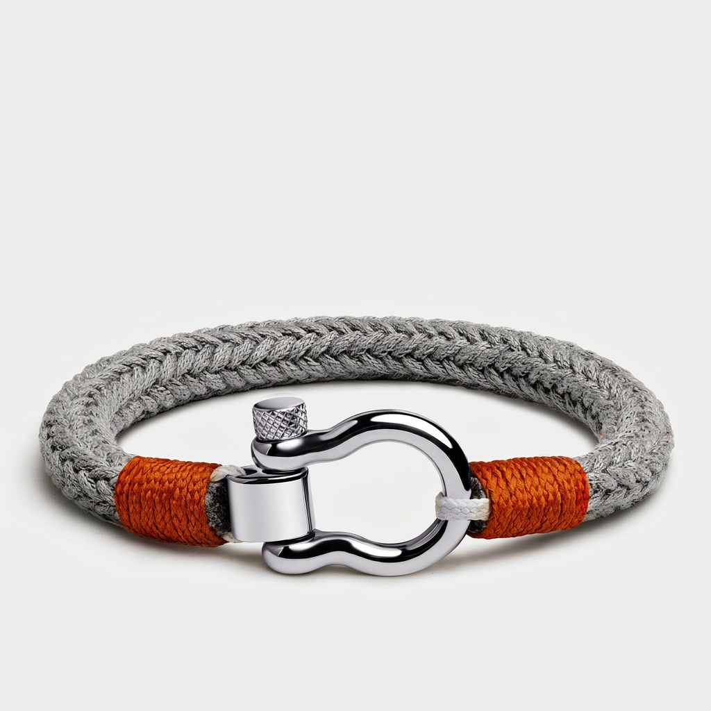 American-Made Horseshoe Shackle Nautical Rope Bracelet — Gray