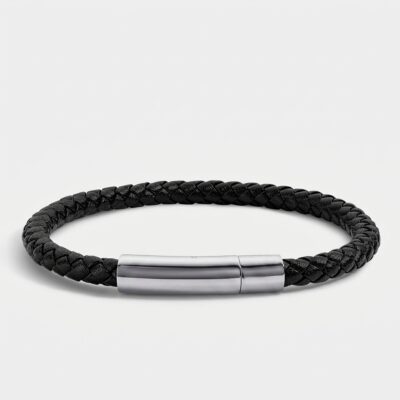 Full-Grain Anchor Clasp Braided Leather Bracelet