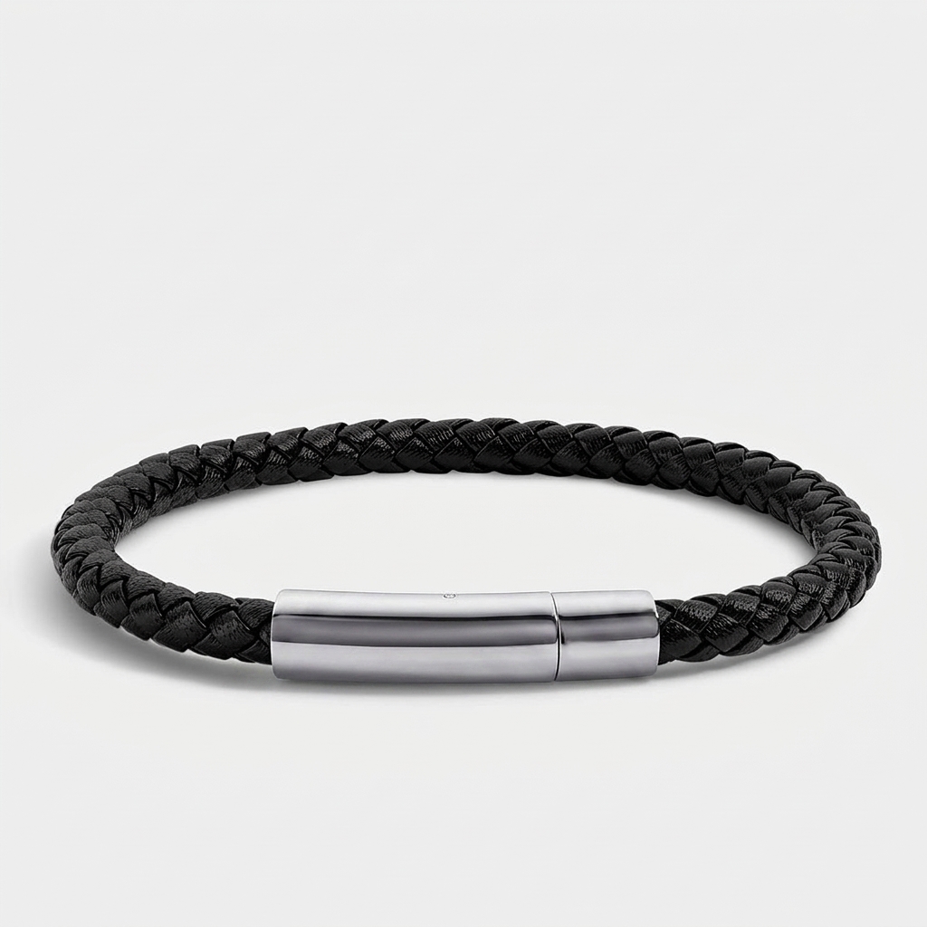 Full-Grain Anchor Clasp Braided Leather Bracelet