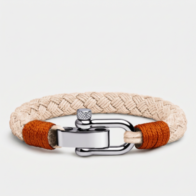 Horseshoe Shackle Nautical Rope Bracelet — Beige