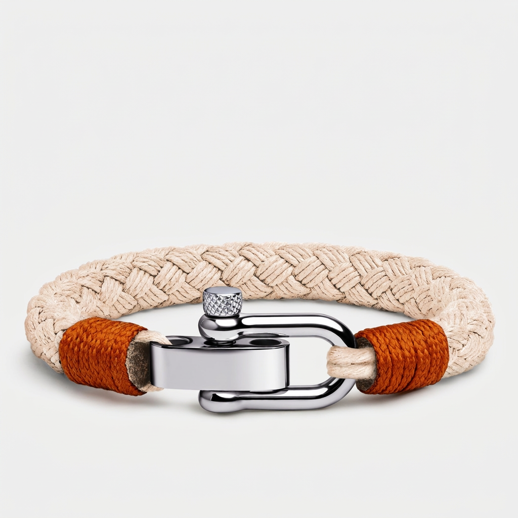 Horseshoe Shackle Nautical Rope Bracelet — Beige