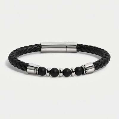 Onyx Accent Braided Leather Bracelet