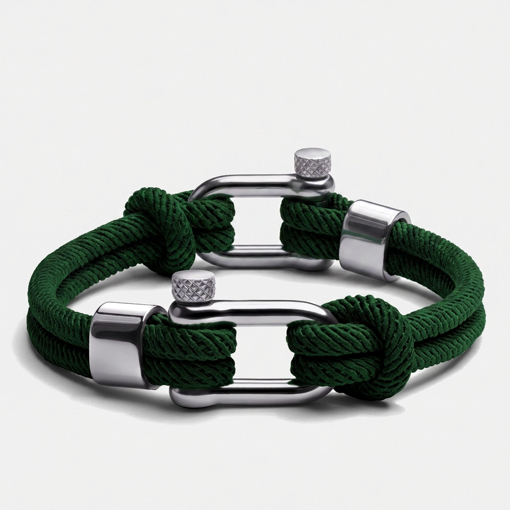 Screw Shackle Nautical Rope Bracelet — Green